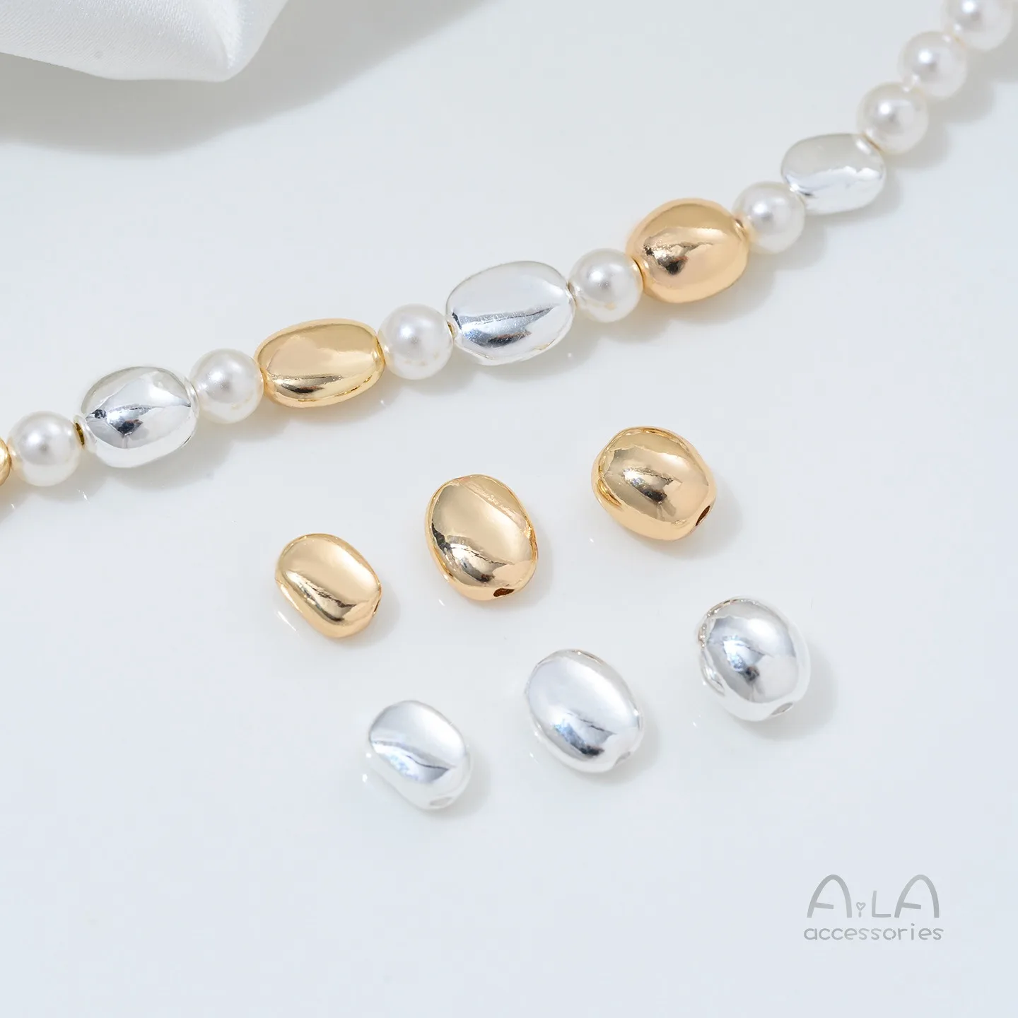 

14K Gold Color Small Golden Beans Smooth Oval Through-hole Beads, Handmade DIY Beaded Bracelets Necklaces Jewelry Accessories