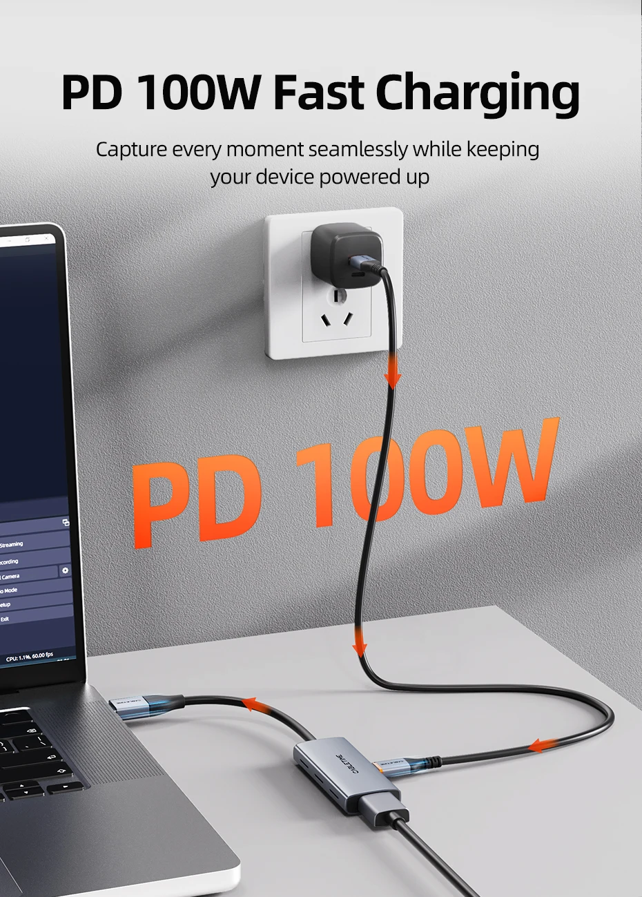 CABLETIME USB 3.0 Videoaufnahmekarte PD 100 W HDMI Capture 5 Gbit/s 4K 1080p Full HD für PS5 Srteaming Switch Videorecorder – Detail 8