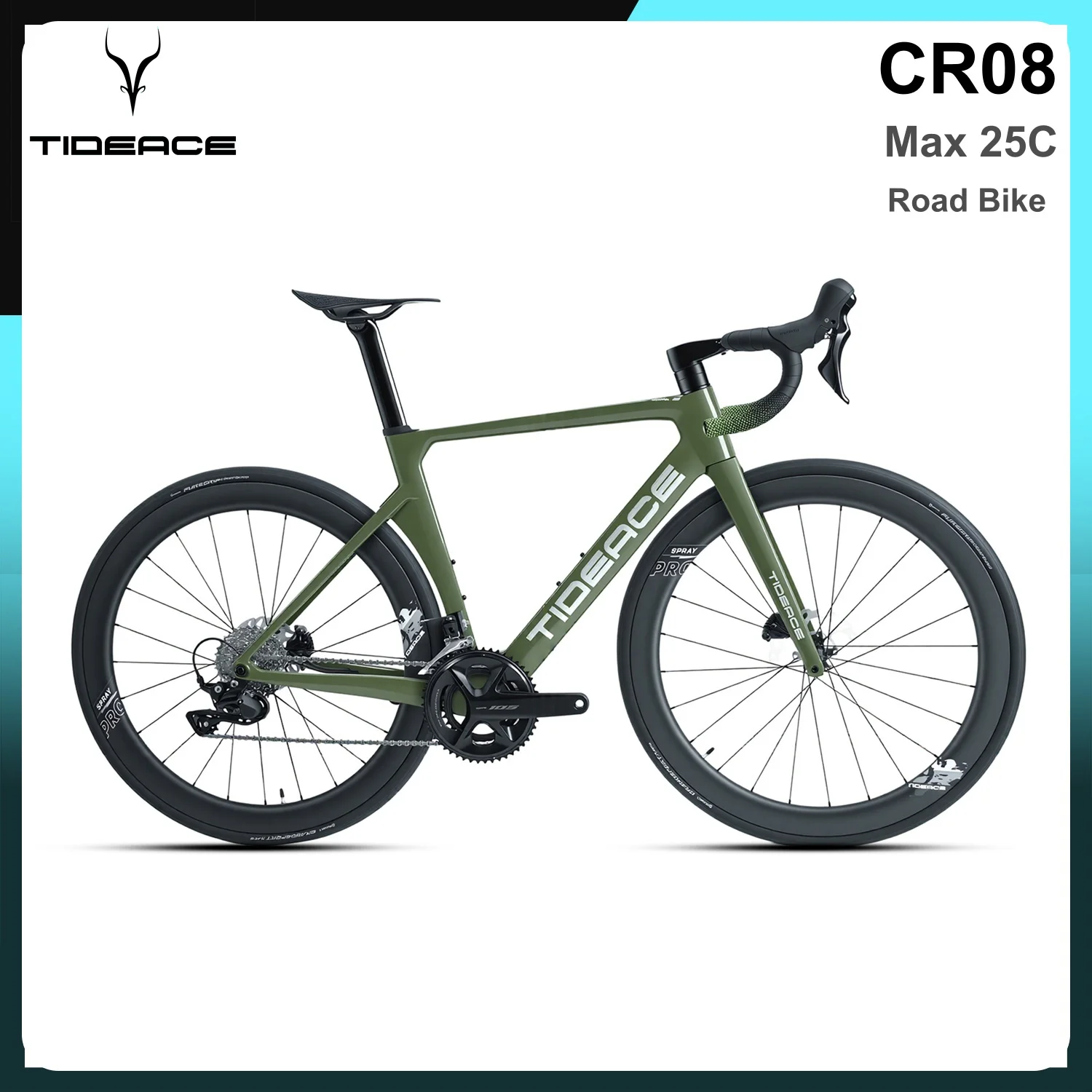 

Шоссейный карбоновый велосипед для длительных поездок с групсетом Shimano 105 R7120, велосипед Tideace, взрослый гоночный велосипед, полный комплект