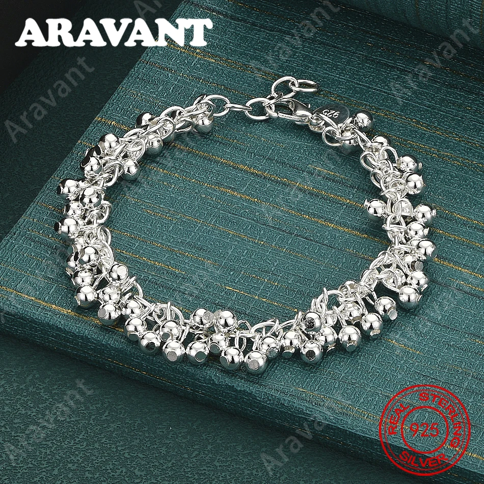 Armband aus glattem 925er Sterlingsilber mit Traubenperlen – minimalistischer, eleganter Schmuck für Damen (Alltagsaccessoire)
