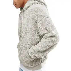 Autumn Winter Men Tops Fashion Casual Men Drawstring Hooded Long Sleeve Pullover Hoodie Lamb Plush Thick Pocket Sweatshirt