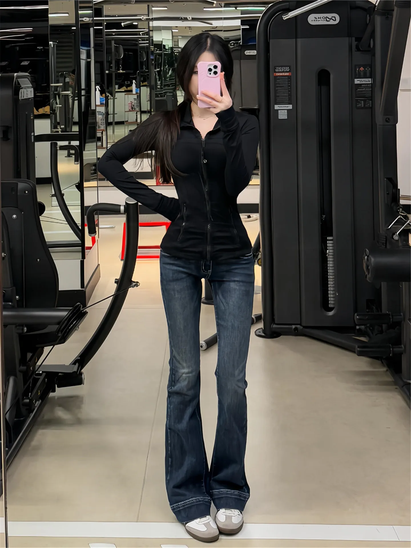 

American Retro Millennium Hot Girl Low Waist Flared Jeans Women's Spring Slim Elastic Long Floor-Length Pants Casual Cotton