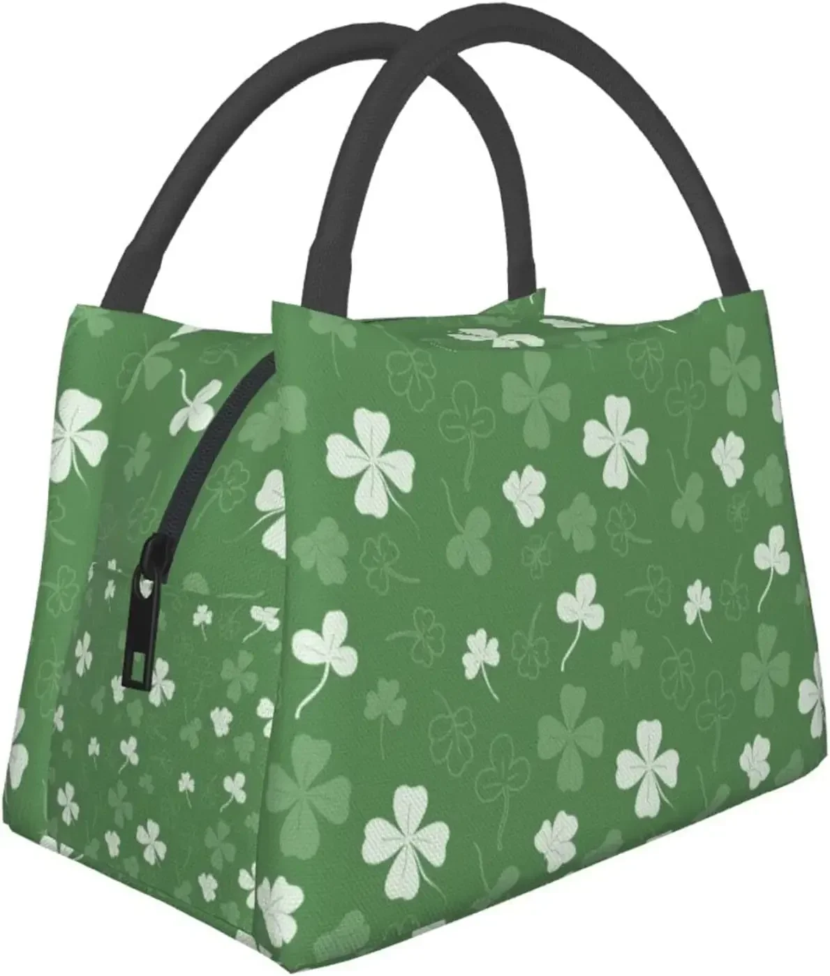 

St Patrick'S Day Green Flower Insulated Lunch Bag Reusable Large Lunch Box Food Cooler Storage Tote Bag for Work Travel School