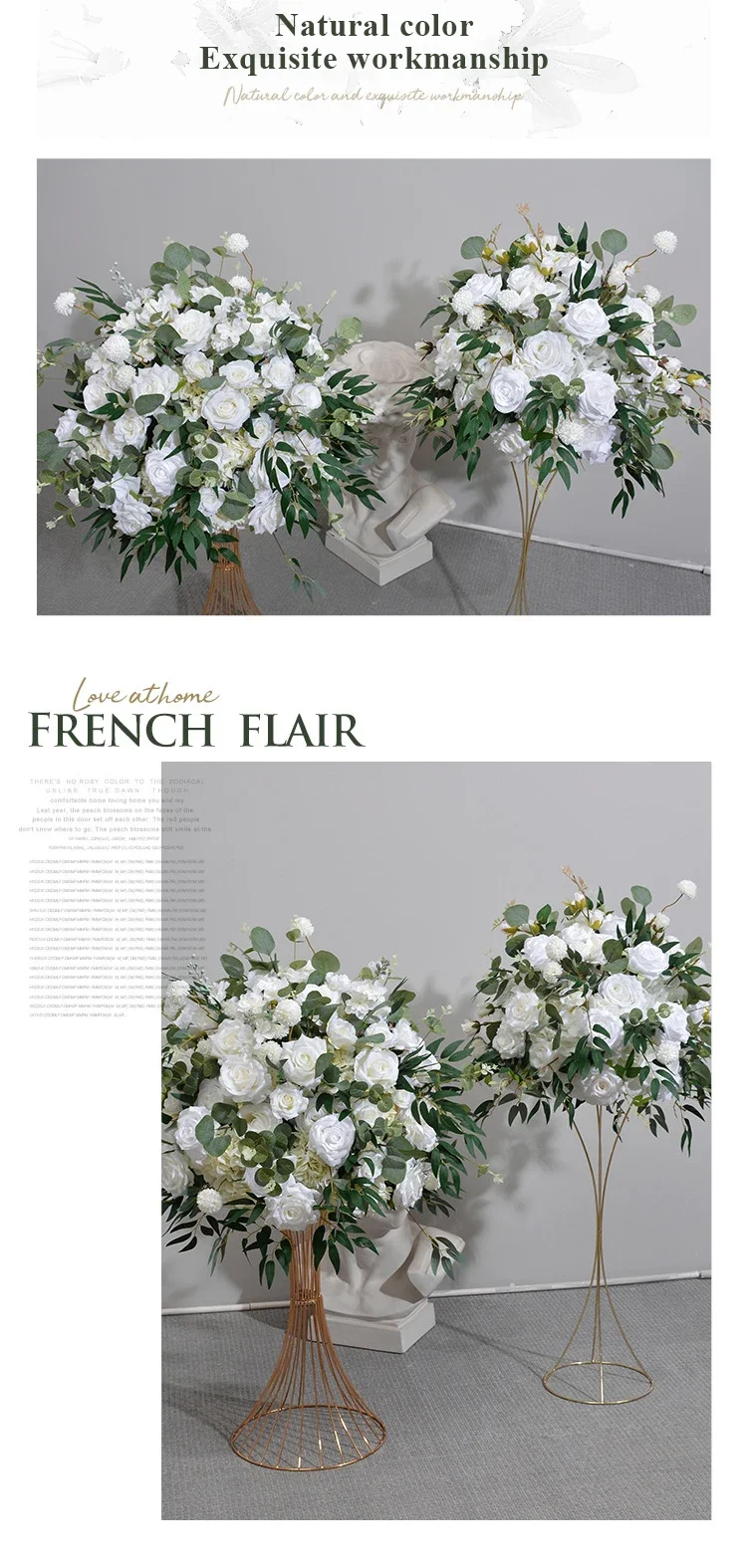 Weiß-grüne Rosen-, Calla-Lilien- und Hortensien-Blumenkugel, künstliche Tischdekoration, luxuriöse Hochzeits- und Bankett-Tischdekoration – Detail 2