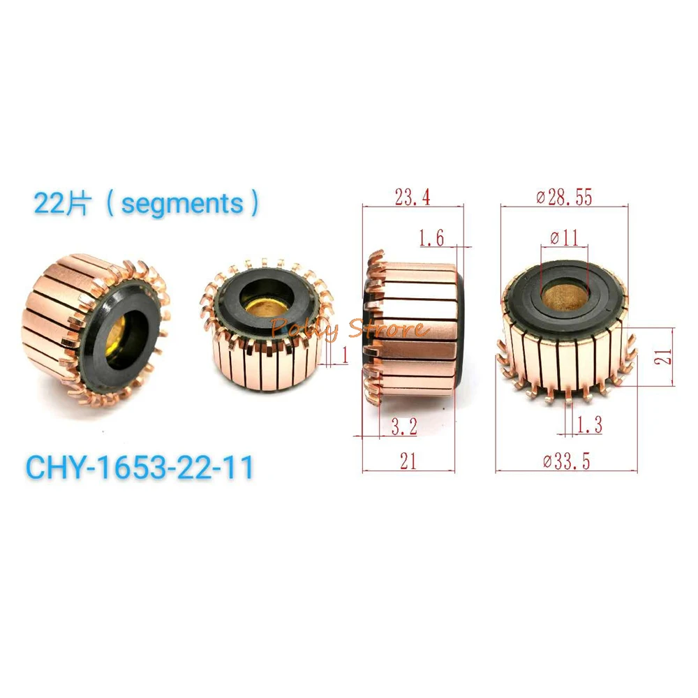 2pcs 28.55mm x 23.4mm 22P Teeth Copper Hook Type Electrical Motor Commutator CHY-1653-22