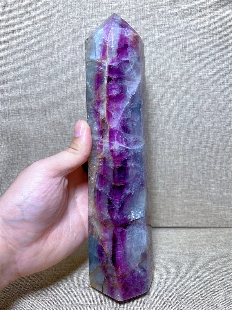 Natural Purple fluorite Tower With Rain Bow Reiki Healing Stone Home Decoration Exquisite Gift Souvenir Gift