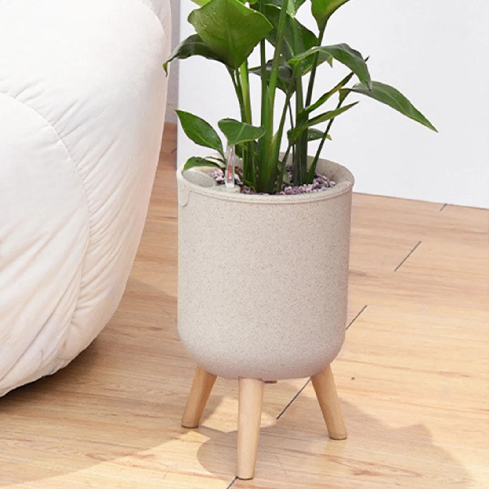 Home Automatic Watering Planter Wooden Feet Stable Base Planter for Balcony Living Room Bedroom