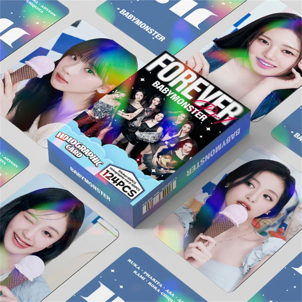 

124Pcs/Set KPOP Babymonster FOREVER Album Holographic Laser Cards Stickers Ahyeon Rami Ruka Asa Selfie Photocard Fans Collection