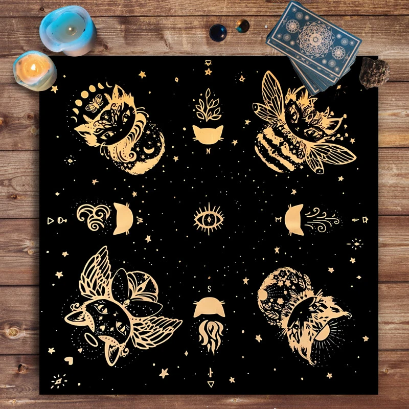 VIKAMA Zodiac & Moon Phase Tarot Altar Cloth Astrology Tablecloth Mystic Reading Mat Spiritual Witchcraft Home Decor