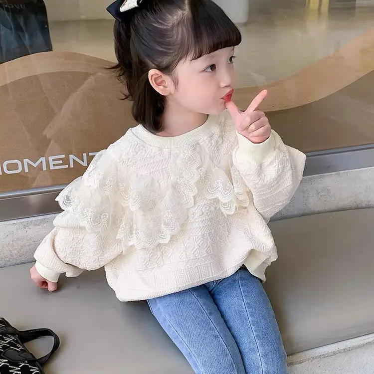 

Girls' Autumn Winter Sweater 2022 New Korean Style Children's Lace Col Claudine Top Baby Autumn and Winter