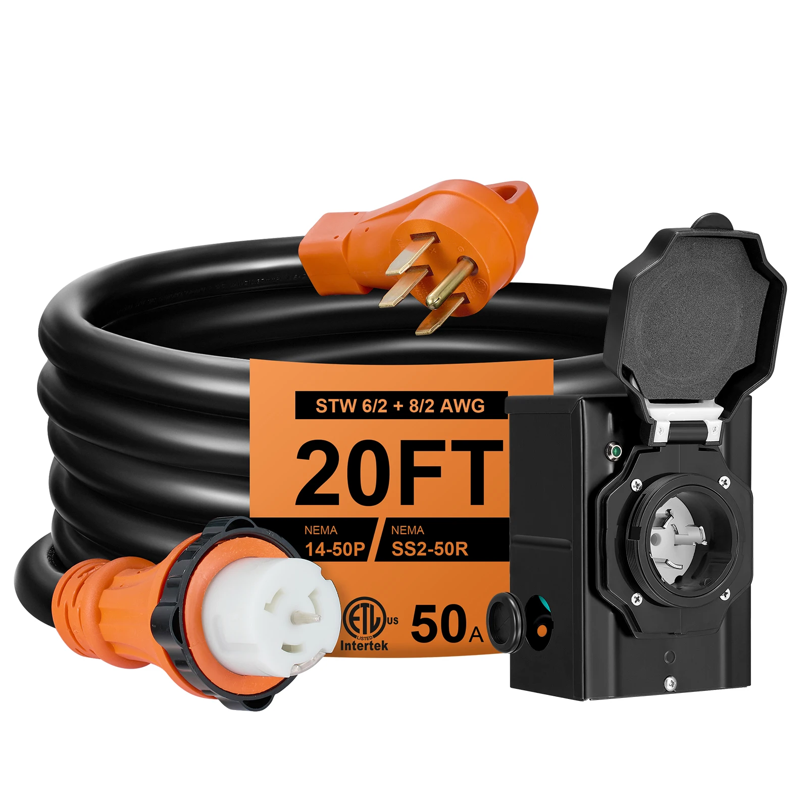 

Шнур генератора 20 футов, 50 А с предварительно просверленной входной коробкой, шнур питания генератора для тяжелых условий эксплуатации, источник питания для дома/фургона