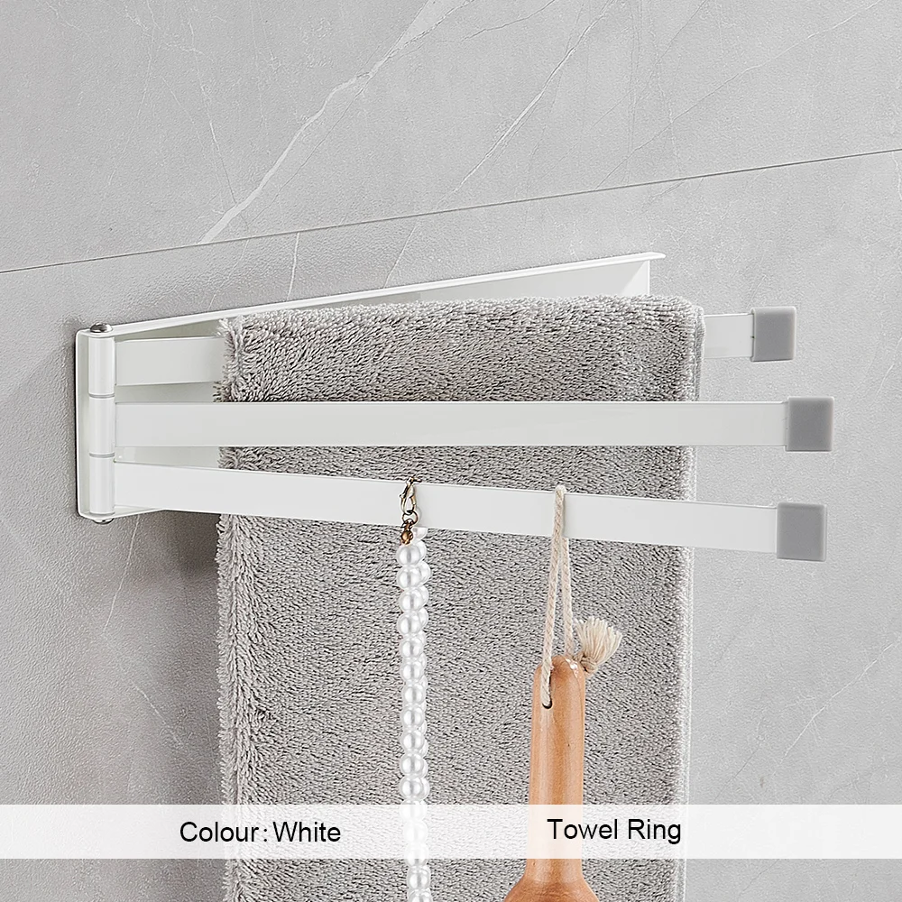 

No Punching Towel Holder Rotating Multi-rod Adjustable Rod Towel Holder Hanging Rod for Bathroom Storage Shelf Household