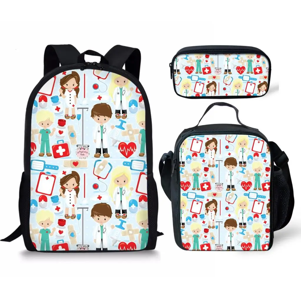 Moda criativa Engraçada Enfermeira Impressão Mochila, Bolsas de Escola Estudante, Mochila Laptop, Mochilas Casuais, Lunch Bag, Lápis Case, 3pcs por conjunto