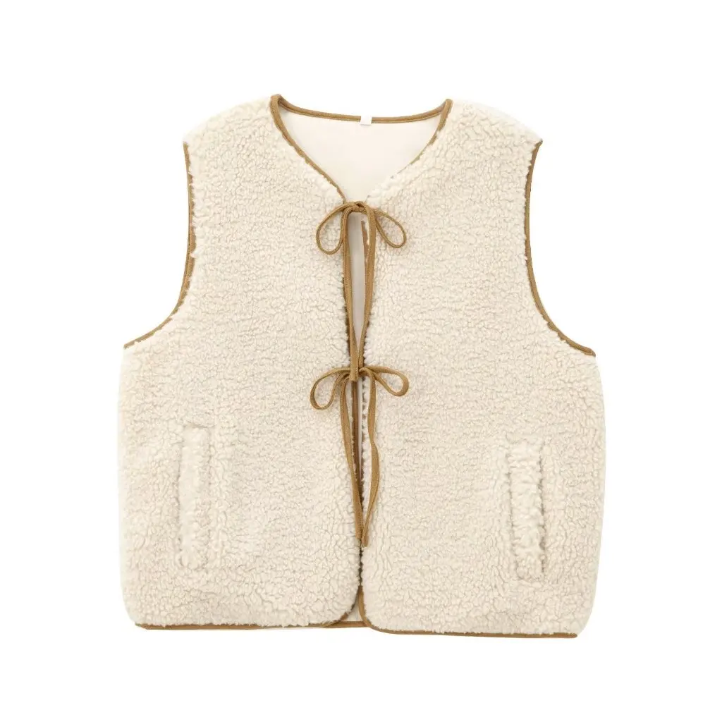

Women's Sleeveless Lace-Up Velvet Vest European American Style Autumn Winter Warm Thickened Jacket