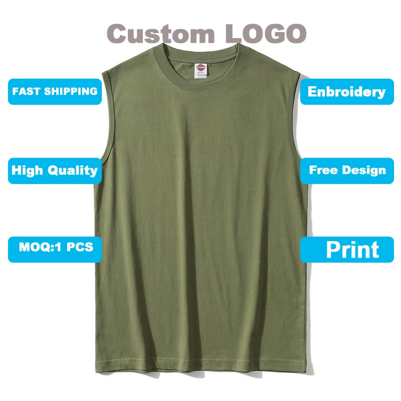 Chaleco de algodón puro para hombre, camiseta sin mangas con logotipo personalizado, estilo informal, ideal para las cuatro estaciones