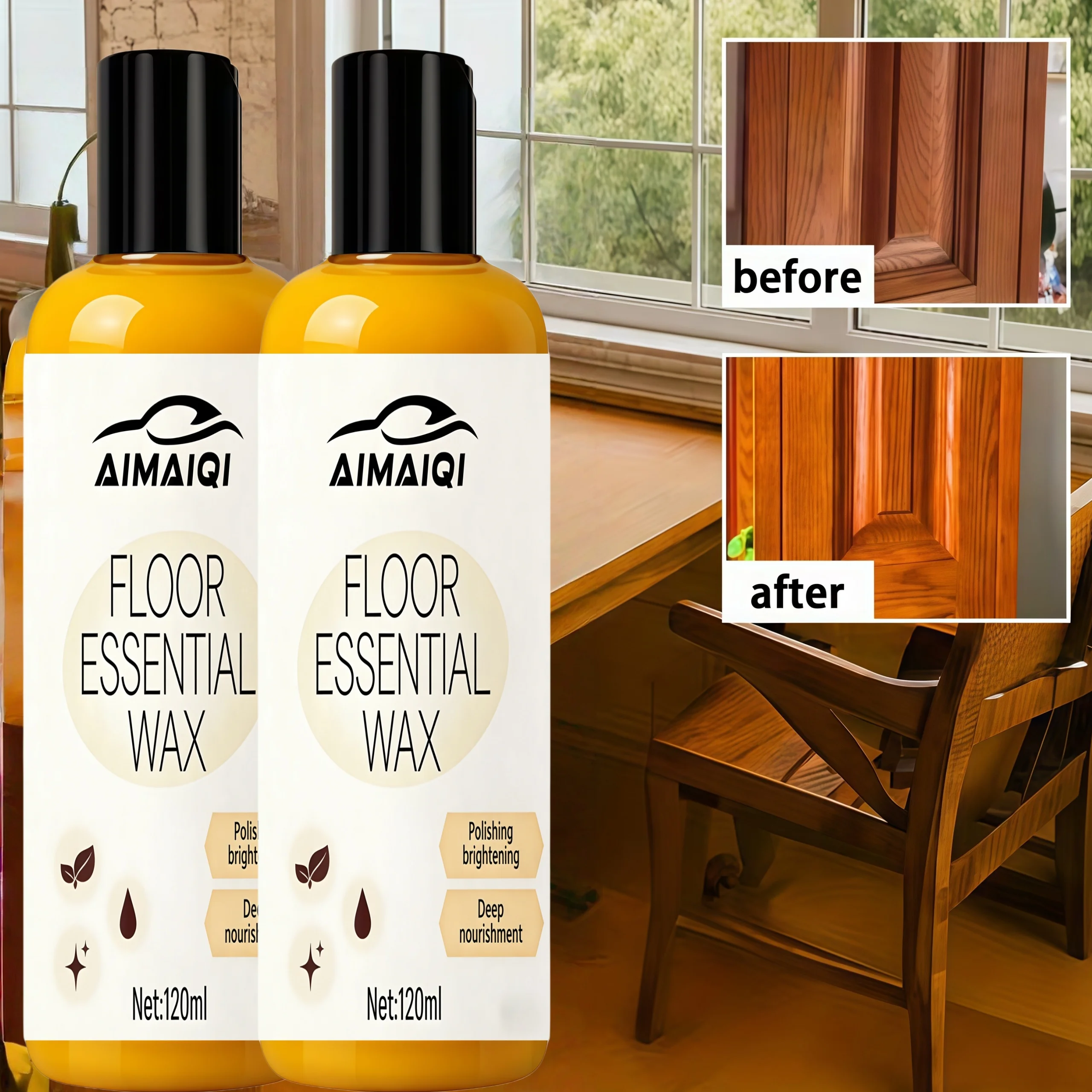 Cera para Pisos Floor Essential 120ml - Limpiador y Restaurador de Pisos de Madera Natural, Acabado de Alto Brillo para Pisos y Detallado Interior de Automóviles