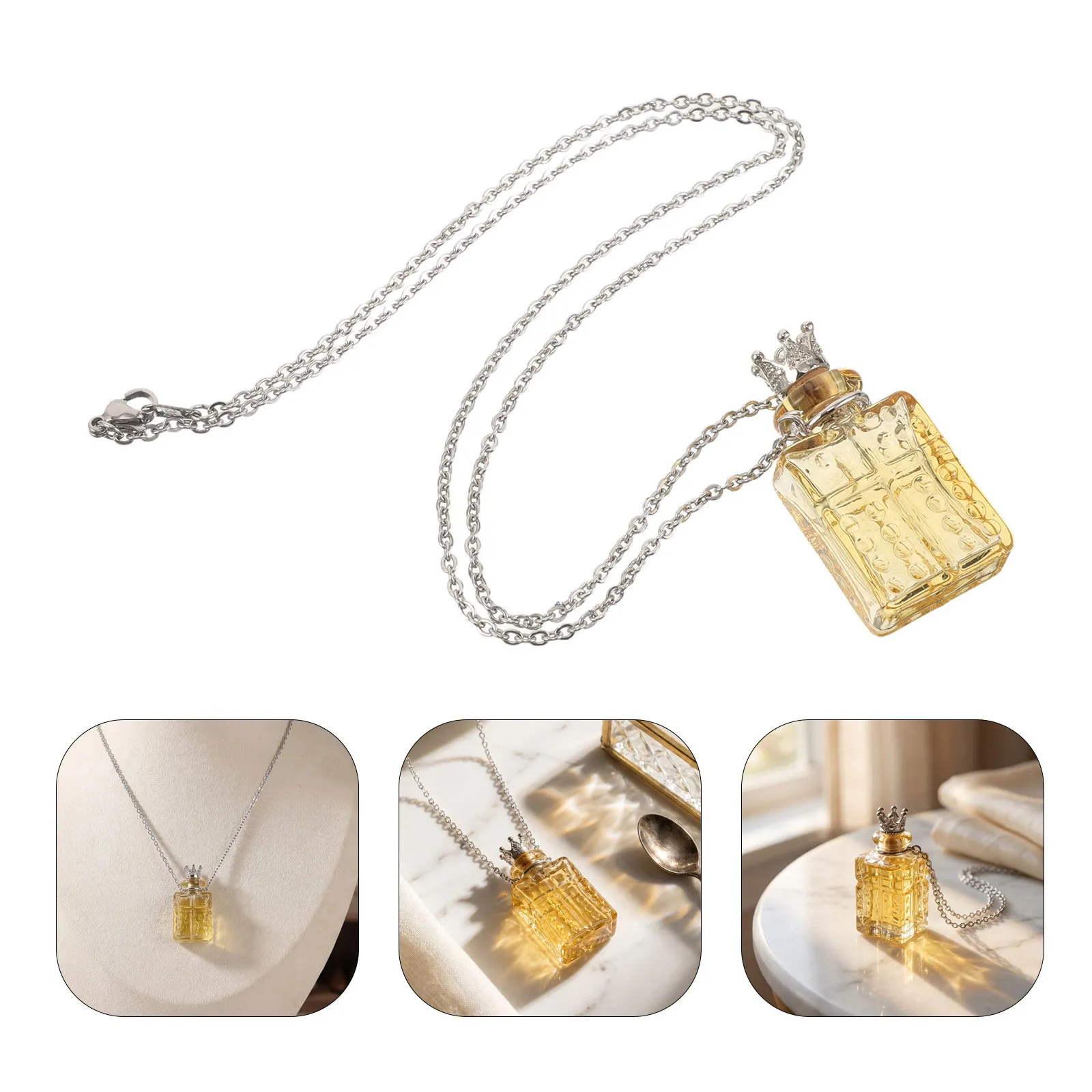 3Ml Amber Glass Essential Oil Diffuser Necklace Refillable Perfume Vial Pendant Adjustable Metal Chain Women Keepsake