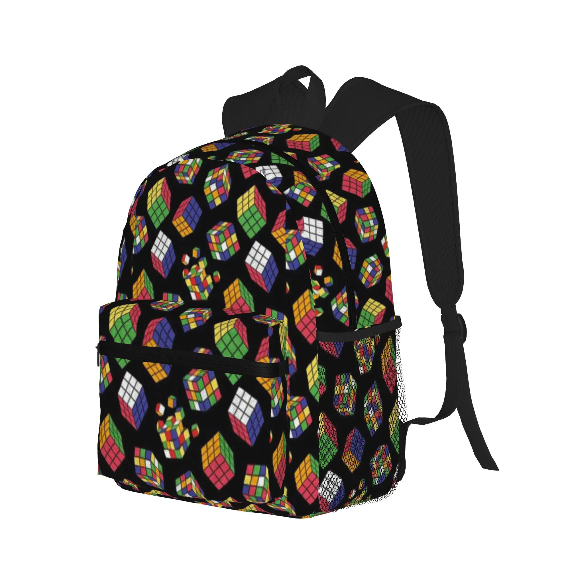 Rubiks Cube Pattern On Black  Casual Backpack for Students and Adults Female bags