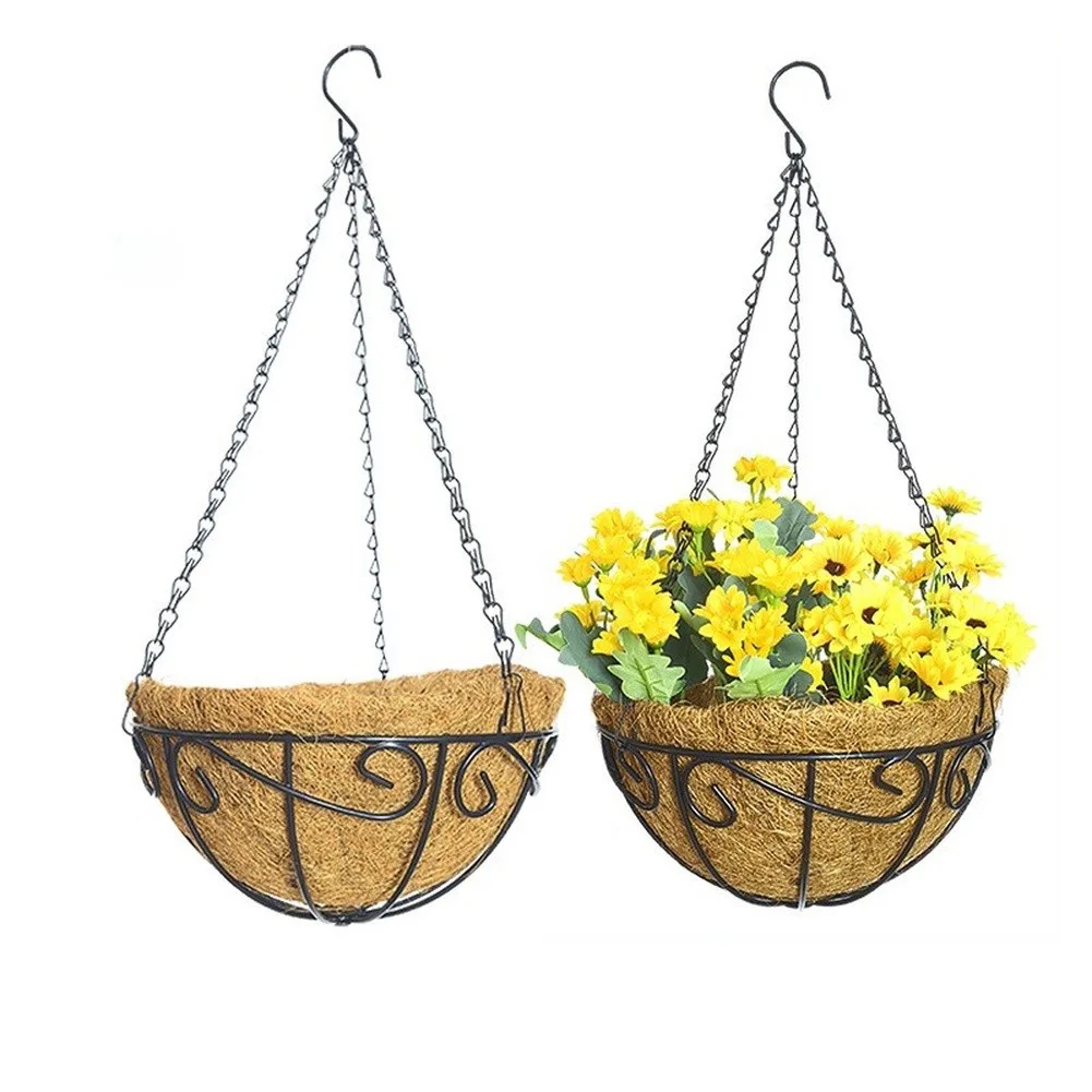 2Pcs Hanging Plant Hanging Flower Basket Pots With Hook Hanger Round Wire Plant Holder Metal Hanging Basket 2Pcs