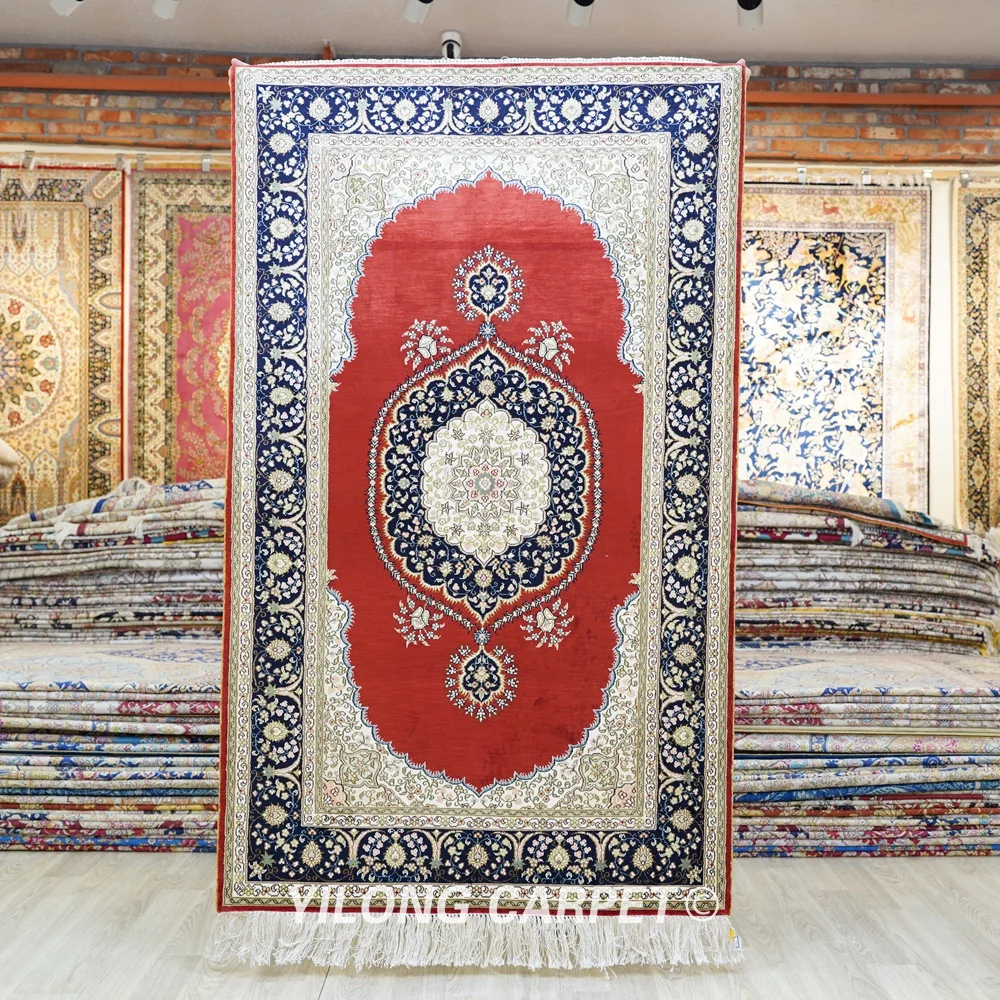 

91x152cm Handmade Silk Carpet Red Living Room Traditional Tapestry Home Rug (LH970B)