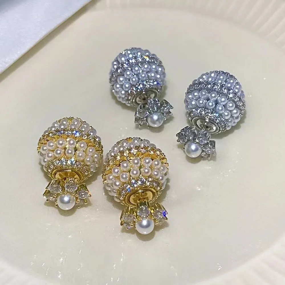 New Pearl Earrings, Stylish Spherical Design, Small and Cute Women's Pearl Jewelry, Earrings That Can Be Worn on Both Sides.