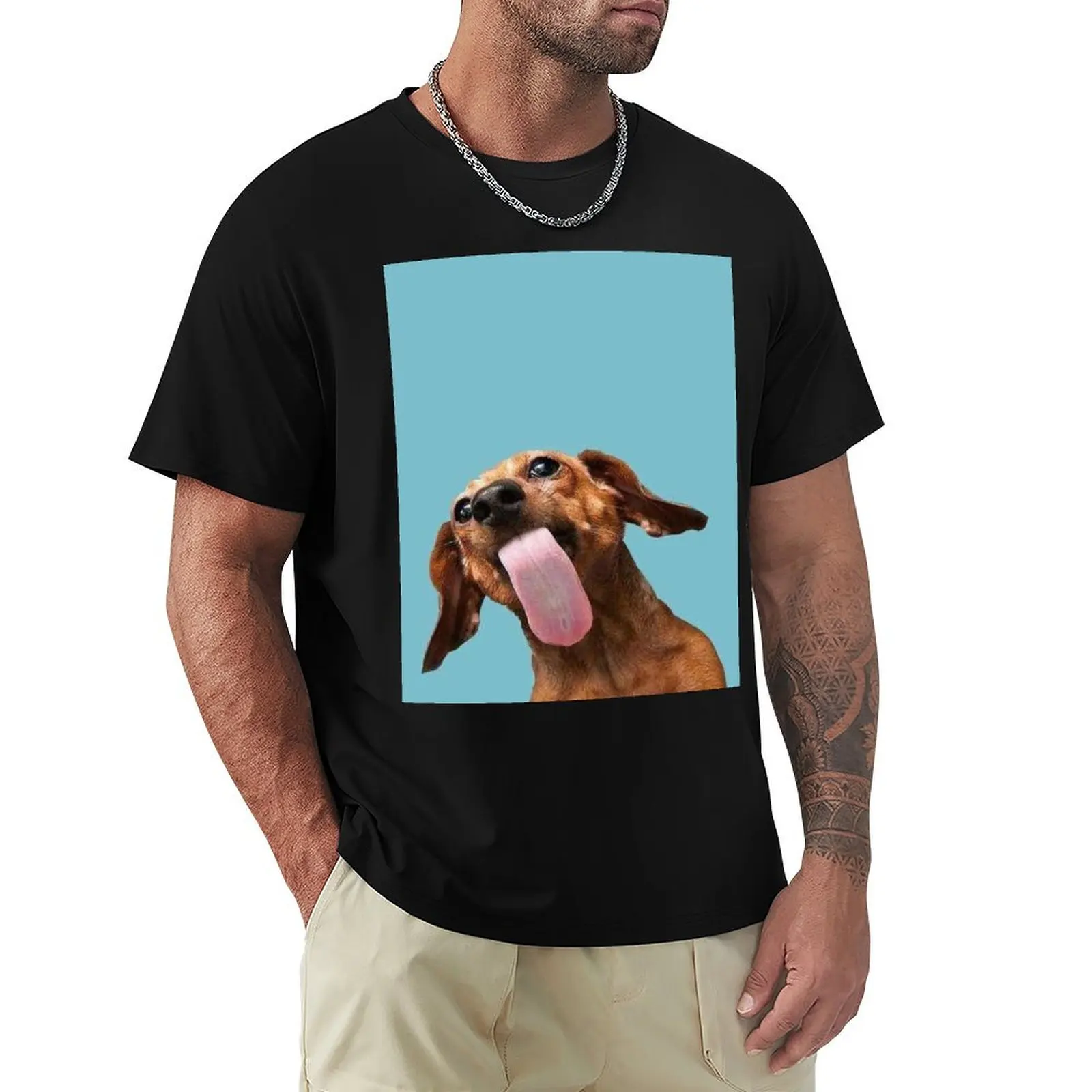 

Dachshund Dog Photo tongue T-Shirt cute clothes plus size tops funny t shirts men