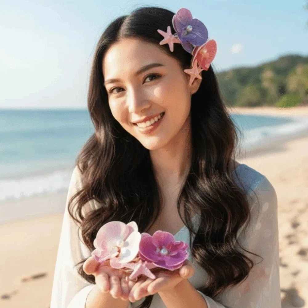

5 PCS Sweet Butterfly Orchid Hairpin Resin Ocean Series Starfish Flower Hair Clip Duckbill Clip Headwear Moth Orchid Side Clip