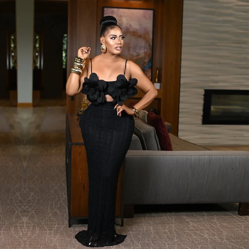 KEXU robe d'anniversaire de luxe femmes texturé fleurie Maxi robe Glam Spaghetti sangle froncé Sexy robes de soirée Clubwear