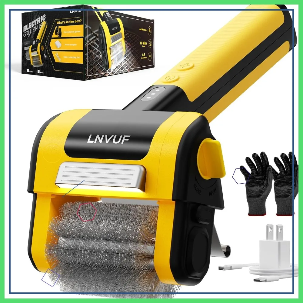 

Electric Grill Brush with LED Light, 800 RPM Motor, 304 Stainless Steel Head, Cordless Type-C Rechargeable for BBQ Cleaning