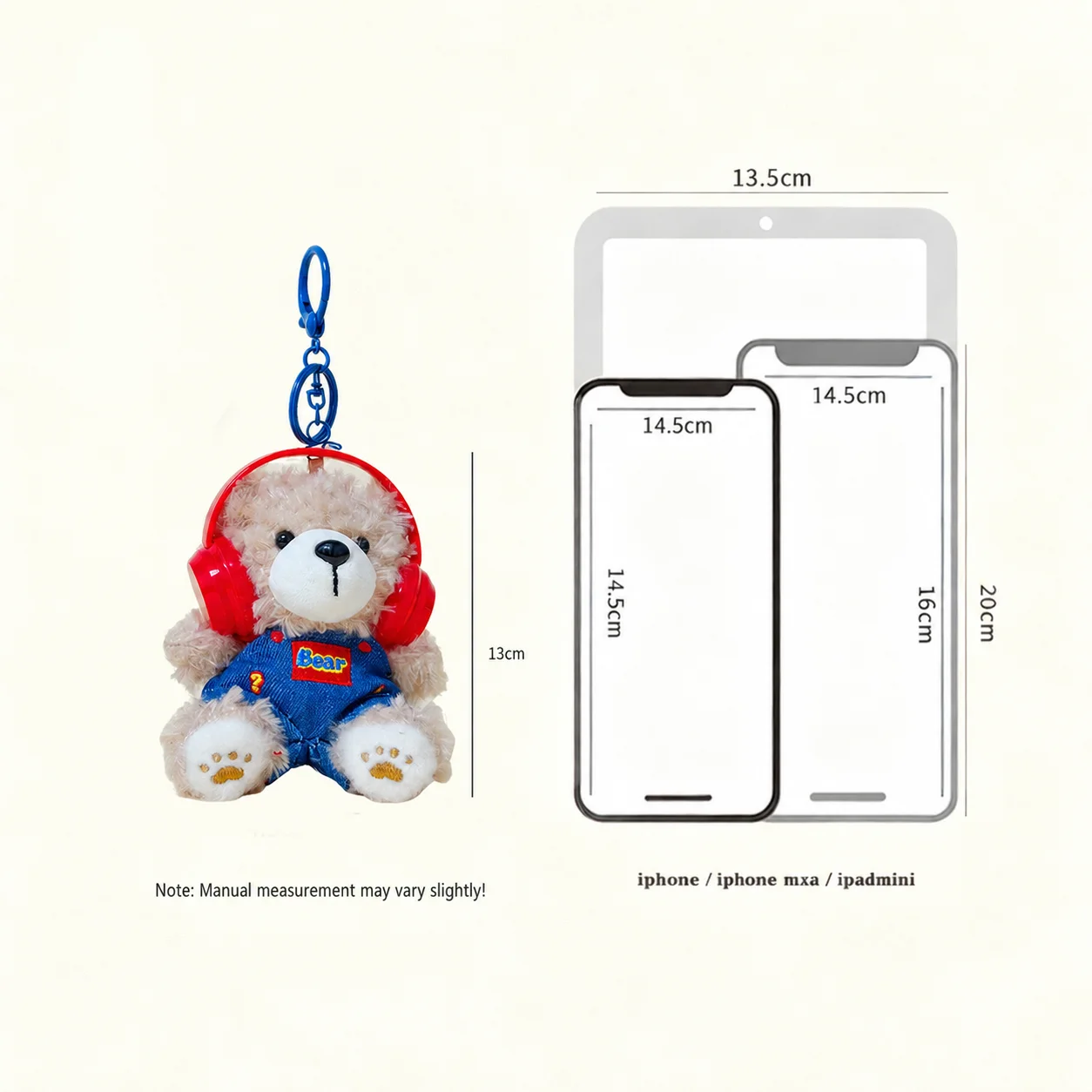 Backpack Hanging Charm Compact Teddy Bear Bag Charm Stuffed Animal Keychain Cozy Headphone Teddy Bear Keychain For Crossbody Car