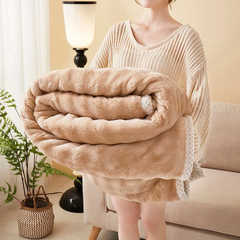Winter Milk Fluff Blanket Office Sofa Nap Leisure Blanket Solid Color Bubble Fluff Blanket Thickened Warm Cover Blanket