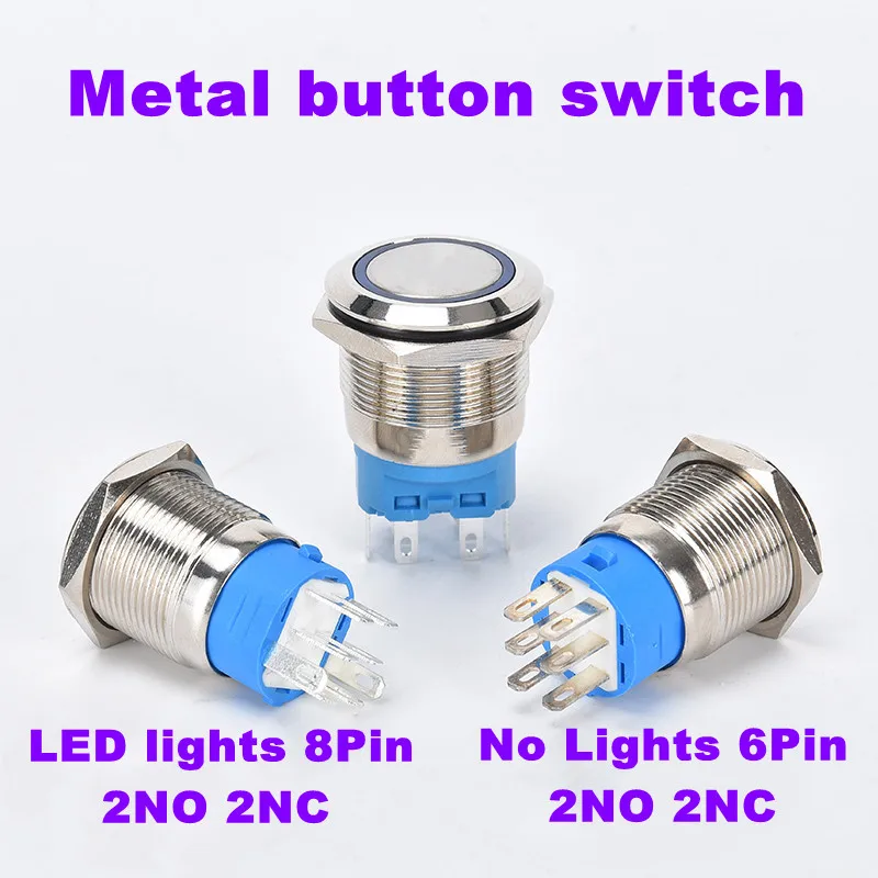 16/19/22MM metal button switch 2NO2NC self-locking reset automotive engine LED power switch 3V6V12V24V220V red, green and blue