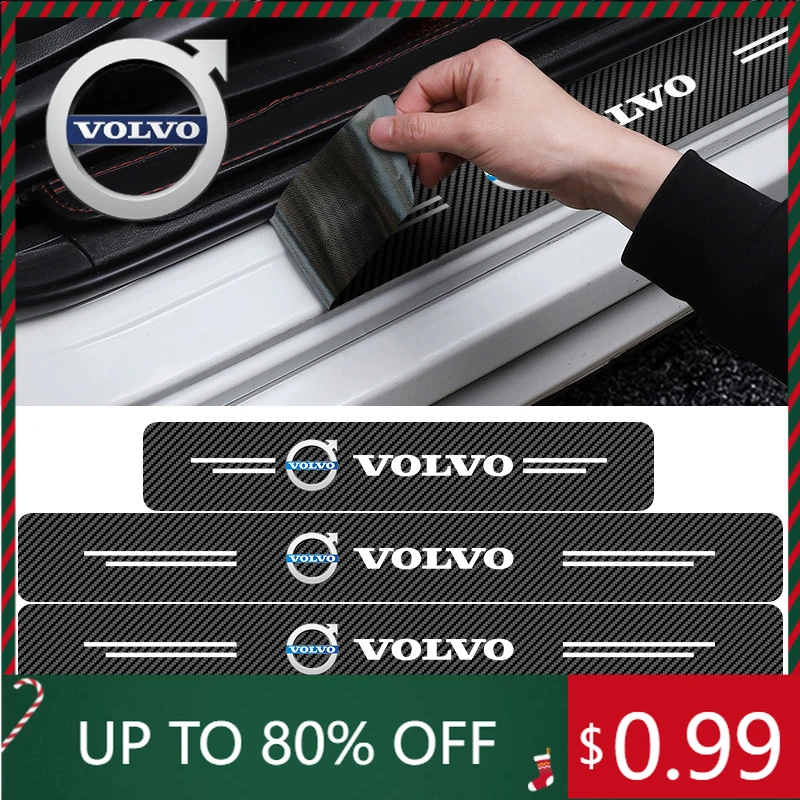

Emblems 4Pcs New Leather Carbon Fiber Car Door Sill Threshold Protector Stickers for Volvo R Design V50 S40 XC90 XC60 V40 V60 XC