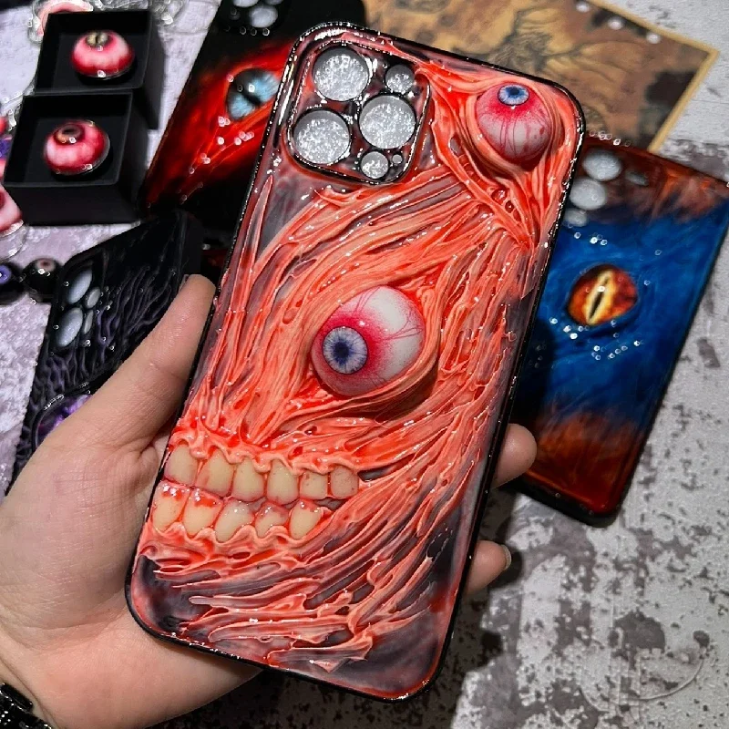 4108 Original 3D hecho a mano funda para teléfono móvil Cthulhu ojos luminosos calavera dientes funda para teléfono móvil personalizado regalo de Navidad y Halloween