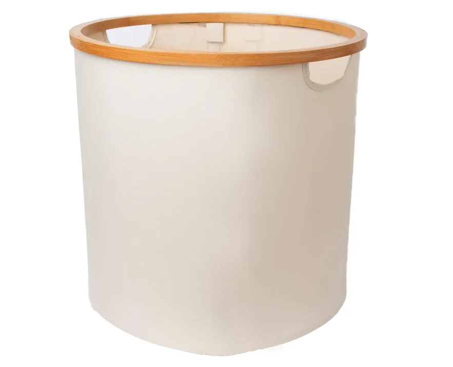 

！@Combohome Round Shape Cylindrical Bamboo Laundry Hamper Basket Household Modern Storage Basket for Dirty Towels Clothes