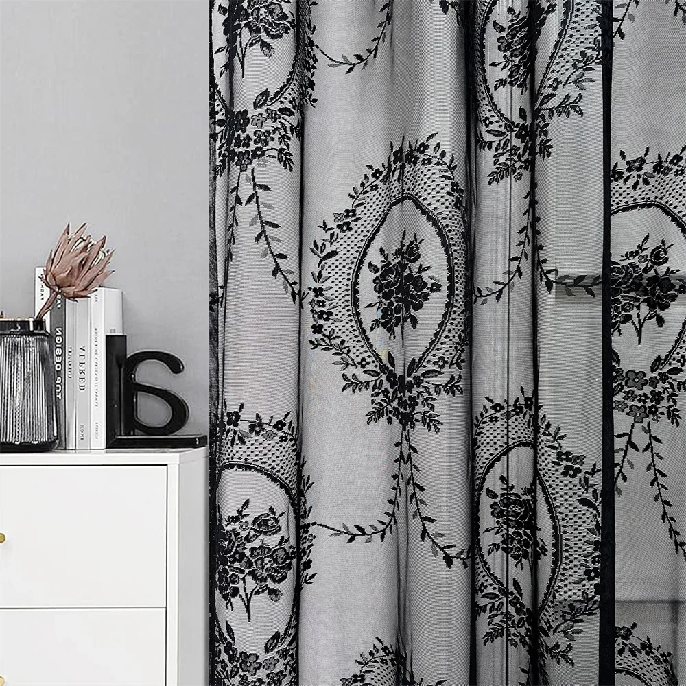 1Pc European-Style Translucent Lace Curtain, Finely Crafted Gauze Curtain with Peony Flower Design, Used to Decorate Your Home Outdoors, Filtering