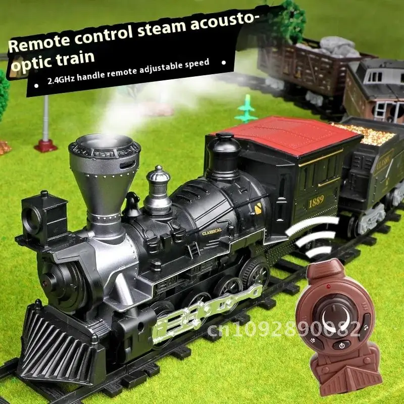 Electric Rail Train for Children Remote Control Smoking 2.4GHz Steam, Christmas and Controller Locomotive Sound Light, Classical