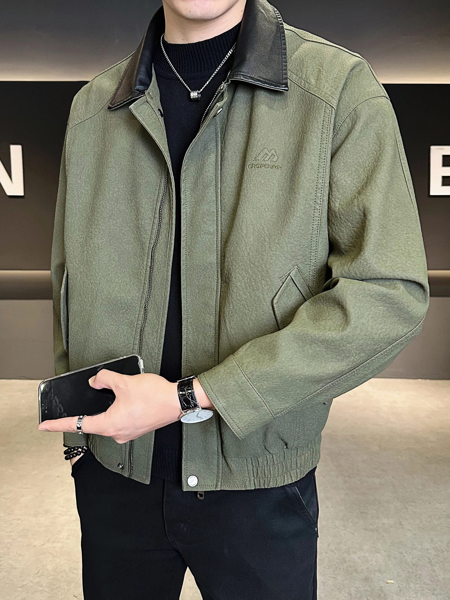 

Men's ort Casual Faion Leather Jaet Turn-down Collar Sli Haome Premium Feel PU Leather Coat for Autumn