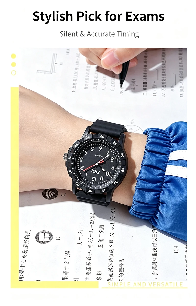 Unisex Student Quartz Watch Silicone Strap Large Number Dial Waterproof Sports Wristwatch for Teen Boys Girls School Daily Wear
