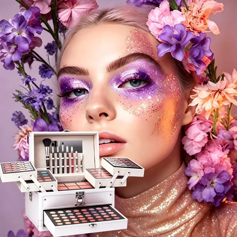 Silvery Multi-functional Makeup Kit, Premium Gift BoxWith Makeup Tools, Mirror, Lipstick Eyeshadow, Blush, Portable & Long-Lasting In Multiple Shades,Suitable For Beginners, Teenagers, Perfect Gift For Valentine'S Day/Camival/Back To School