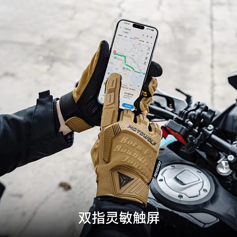 MOTOWOLF Summer Retro Perforated Leather Motorcycle Gloves Men Women Full Finger Motorcycle Racing Protective Leather Gloves