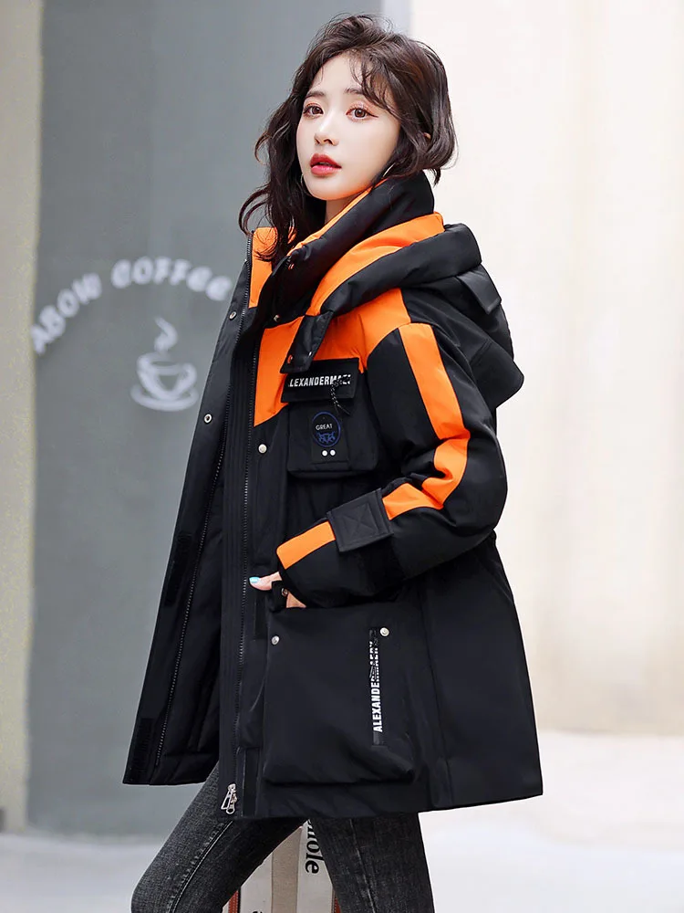 

Bright-colored Women's Down Coat 2024 New Winter Korean Thick Warm Turtleneck Parka Loose Slim Hooded Feather Jacket Female