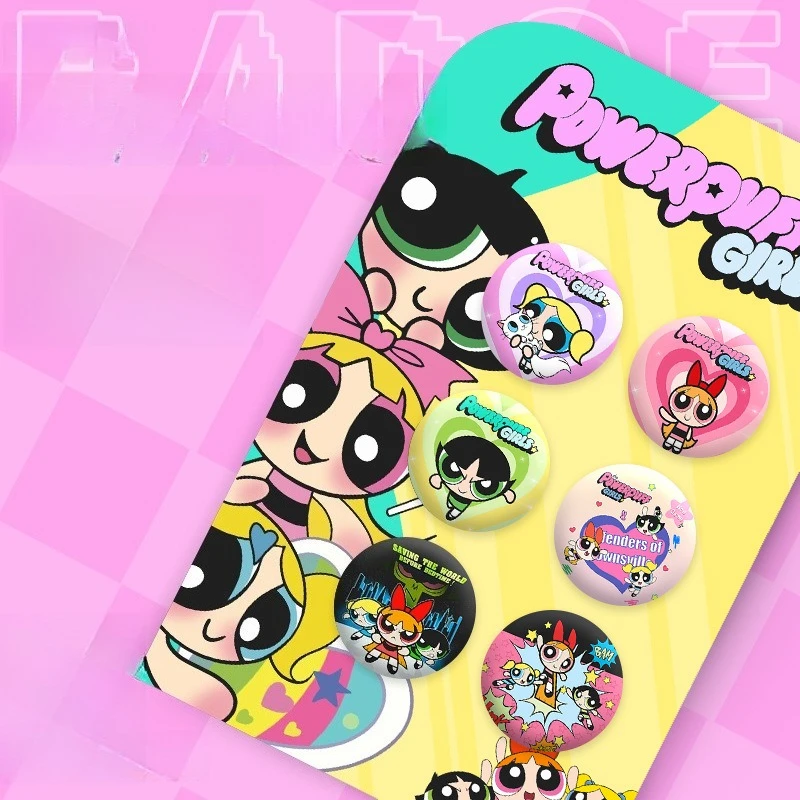 

6PCS Anime The Powerpuff and Girls Series Badge Cute Cartoon Character Creativity Printing Tinplate Backpack Brooch Gift