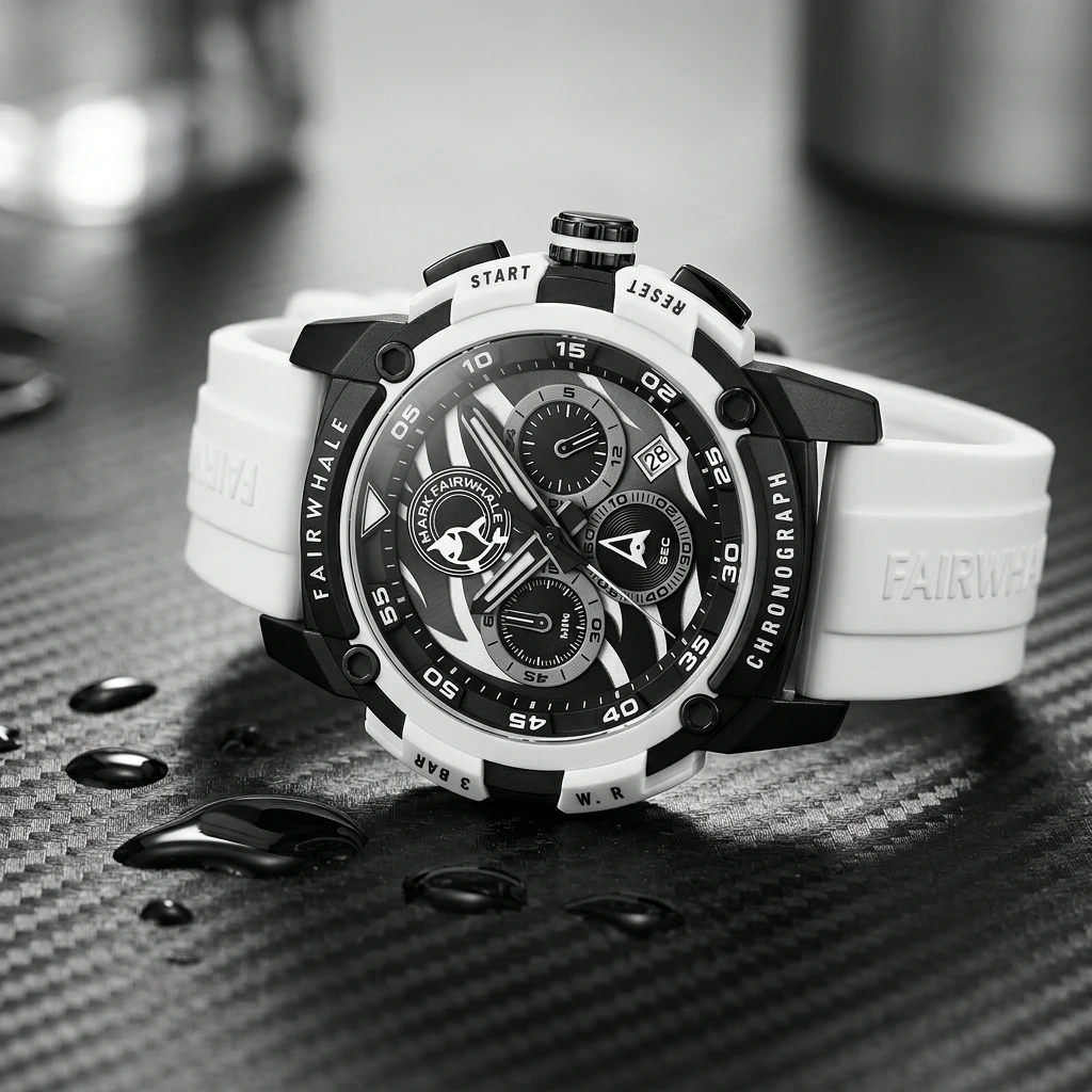 Mark Fairwhale Men Quartz Watch Chronograph Date Display Silicone Strap 3BAR Waterproof Sports Wristwatch Reloj