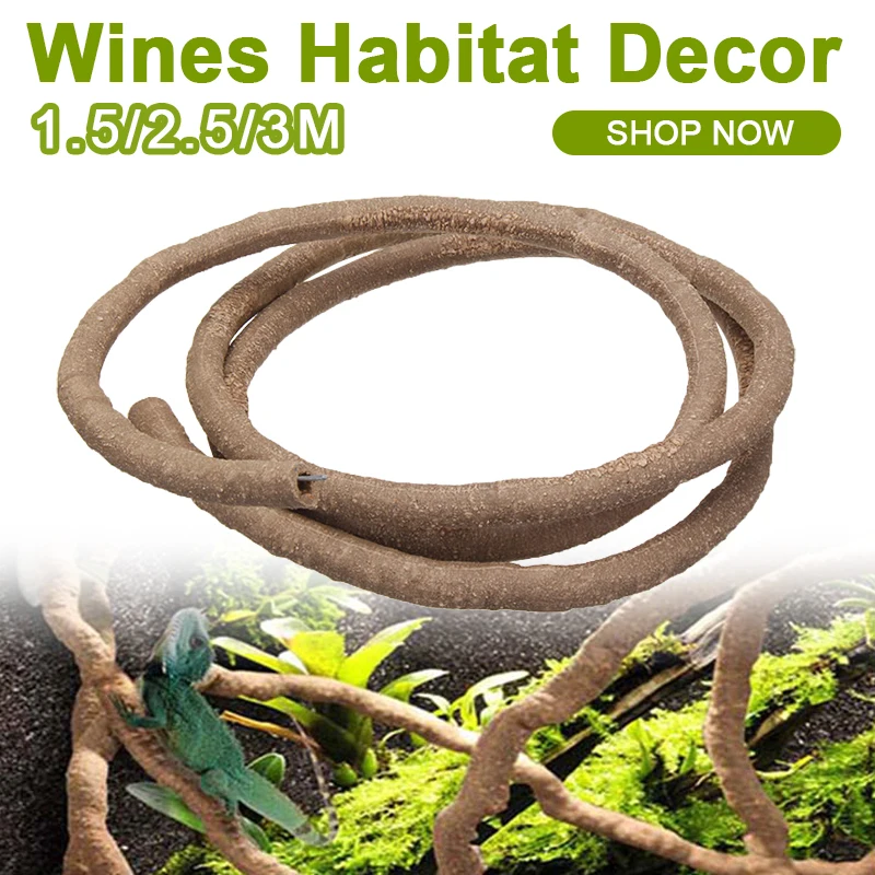 15/25/30cm Large Flexible Vines Rattan Reptile Habitat Decoration Amphibious Pets Nest Bendable Jungle Rainforest Branches Decor