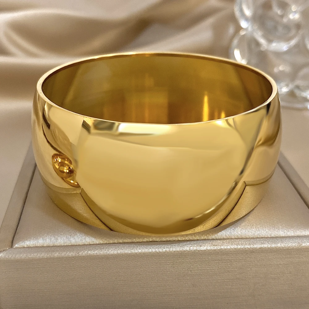 316L Edelstahl glänzend klobig breit Manschette Armband Armreif für Frauen Männer übertrieben vergoldet wasserdicht gestapelt Schmuck