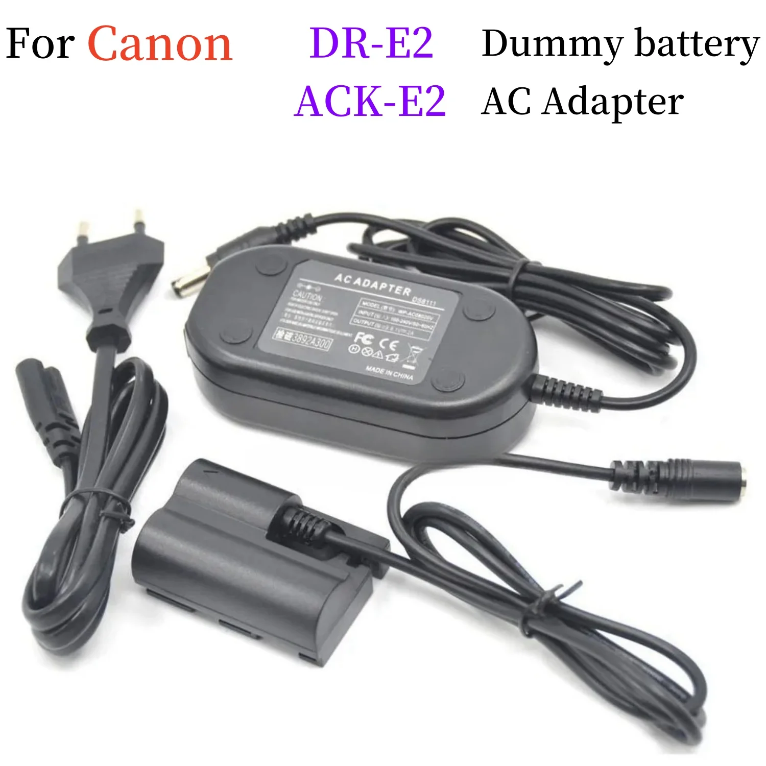 

DR-E2 DR-400 DC Coupler BP511 BP-511 Dummy Battery＋ACK-E2 AC Power Adapter Charger for Canon EOS 5D 10D 20D 30D 40D 50D D60 300D