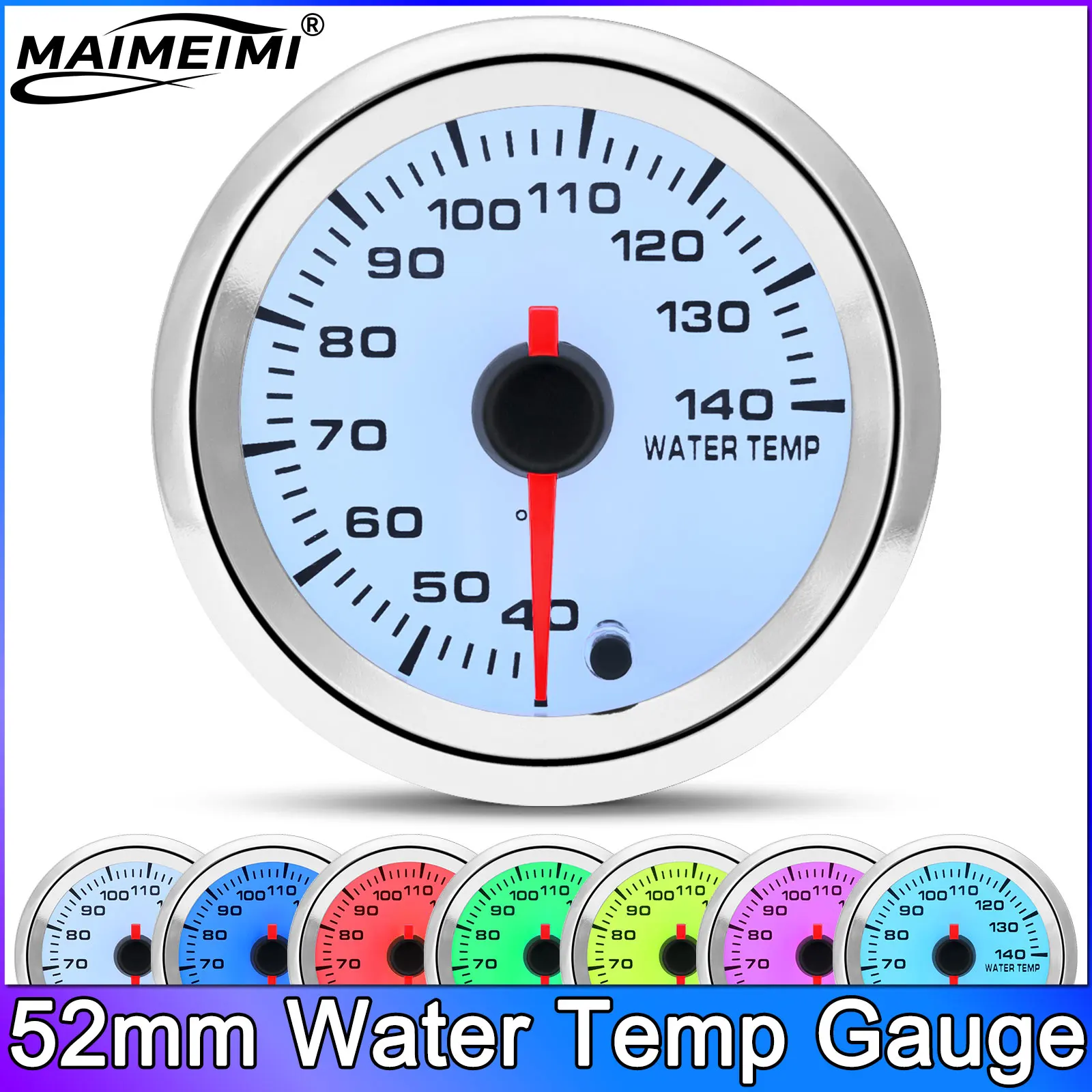 

52mm Car Water Temperature Gauge + 10mm Water Temp Sensor 7 Colors Backlight 40~140 Celsius Water Temp Meter Thermometer