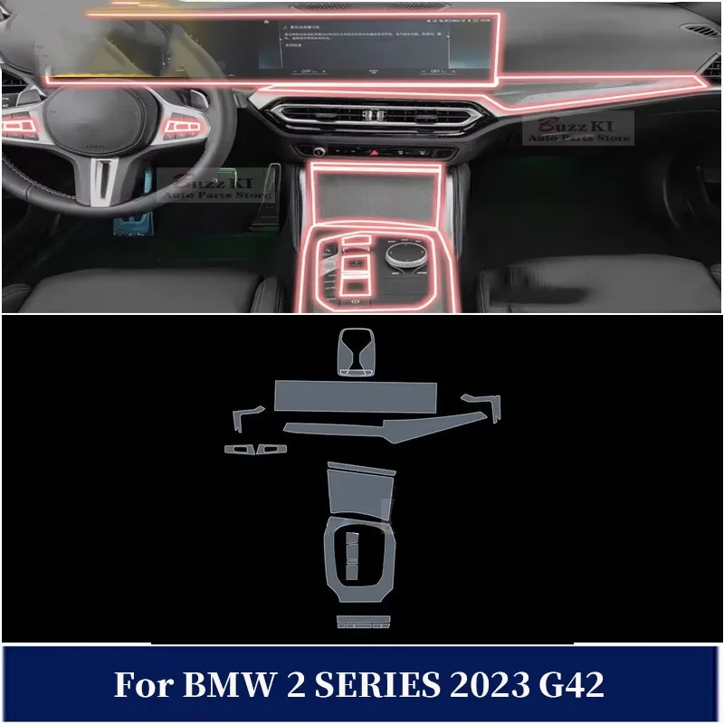 For BMW 2 SERIES 2023 G42 TPU Navigation Gear Center Console Pre Cut Car Interior Repair Protective Film Anti-scratch Sticker