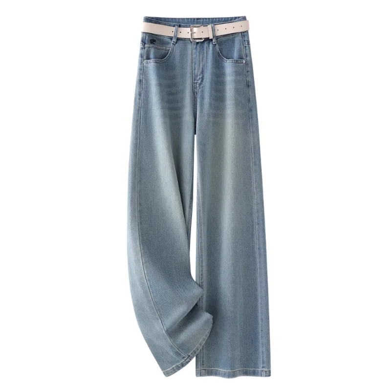 

Light-colored Loose Straight-leg Jeans for Women, Autumn Versatile Retro Wide-leg Pants, Slimming Floor-length Pants